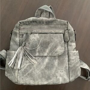 Women’s Small Gray Faux Denim Backpack Purse NEW
